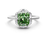 White gold Fancy Green Radiant  Halo Diamond Ring with Round Cluster Setting, Solitaire Band, and Four-Prong Setting_49