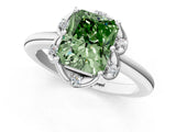 White gold Fancy Green Radiant  Halo Diamond Ring with Round Cluster Setting, Solitaire Band, and Four-Prong Setting_50