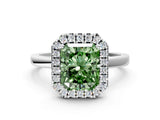 White gold Fancy Green Radiant  Halo Diamond Solitaire with Pavé Band and Four-Prong Setting_103