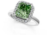 White gold Fancy Green Radiant  Halo Diamond Solitaire with Pavé Band and Four-Prong Setting_104