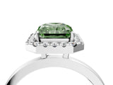 White gold Fancy Green Radiant  Halo Diamond Solitaire with Pavé Band and Four-Prong Setting_109