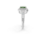 White gold Fancy Green Radiant  Halo Diamond Split Shank Ring with Milgrain Detail_51