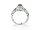 White gold Fancy Green Radiant  Halo Diamond Split Shank Ring with Milgrain Detail_52