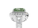 White gold Fancy Green Radiant  Halo Diamond Split Shank Ring with Milgrain Detail_54