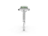 White gold Fancy Green Radiant  Halo Milgrain Solitaire with Bezel Set Side Stones and Pave Band_33