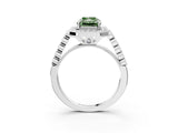 White gold Fancy Green Radiant  Halo Milgrain Solitaire with Bezel Set Side Stones and Pave Band_34