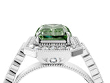 White gold Fancy Green Radiant  Halo Milgrain Solitaire with Bezel Set Side Stones and Pave Band_36