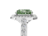 White gold Fancy Green Radiant  Halo Milgrain Solitaire with Bezel Set Side Stones and Pave Band_36