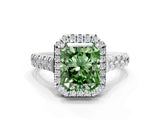 White gold Fancy Green Radiant  Halo Pavé Diamond Engagement Ring with Four-Prong Setting_26
