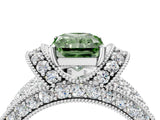 White gold Fancy Green Radiant  Halo Pave Diamond Engagement Ring with Milgrain Detailing_53