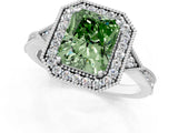 White gold Fancy Green Radiant  Halo Round Diamond Milgrain Pave Engagement Ring_4