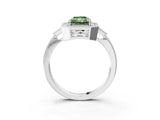 White gold Fancy Green Radiant  Halo Round Diamond Milgrain Pave Engagement Ring_6