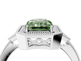 White gold Fancy Green Radiant  Halo Round Diamond Milgrain Pave Engagement Ring_7