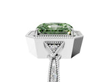 White gold Fancy Green Radiant  Halo Round Diamond Milgrain Pave Engagement Ring_8