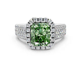 White gold Fancy Green Radiant  Halo Round Diamond Pave Band with Prong Setting_12