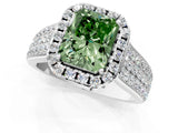 White gold Fancy Green Radiant  Halo Round Diamond Pave Band with Prong Setting_13