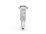 White gold Fancy Green Radiant  Halo Round Diamond Pave Band with Prong Setting_14
