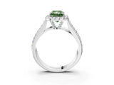 White gold Fancy Green Radiant  Halo Round Diamond Pave Band with Prong Setting_15
