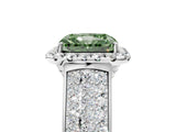 White gold Fancy Green Radiant  Halo Round Diamond Pave Band with Prong Setting_17