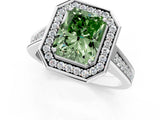 White gold Fancy Green Radiant  Halo Solitaire Diamond Ring with Pave Band and Bezel Setting_50