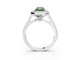 White gold Fancy Green Radiant  Halo Solitaire Diamond Ring with Pave Band and Bezel Setting_53