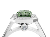 White gold Fancy Green Radiant  Halo Solitaire Diamond Ring with Pave Band and Bezel Setting_53