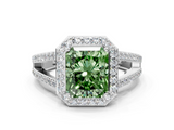 White gold Fancy Green Radiant  Halo Split Shank Diamond Ring with Four-Prong Setting_49