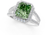 White gold Fancy Green Radiant  Halo Split Shank Diamond Ring with Four-Prong Setting_50