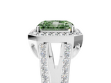 White gold Fancy Green Radiant  Halo Split Shank Diamond Ring with Four-Prong Setting_54