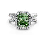 White gold Fancy Green Radiant  Halo Split Shank Diamond Ring with Pavé Setting_38