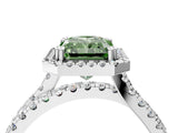 White gold Fancy Green Radiant  Halo Split Shank Diamond Ring with Pavé Setting_42