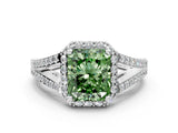 White gold Fancy Green Radiant  Halo Split Shank Pave Diamond Ring with Four-Prong Setting_48