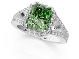 White gold Fancy Green Radiant  Halo Split Shank Pave Diamond Ring with Four-Prong Setting_50