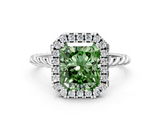 White gold Fancy Green Radiant  Halo Twisted Band Four-Prong Diamond Ring_20
