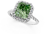 White gold Fancy Green Radiant  Halo Twisted Band Four-Prong Diamond Ring_21