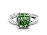 White gold Fancy Green Radiant  Halo Twisted Band Four-Prong Ring_56