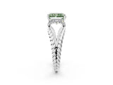 White gold Fancy Green Radiant  Halo Twisted Band Four-Prong Ring_58