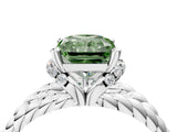 White gold Fancy Green Radiant  Halo Twisted Band Four-Prong Ring_60