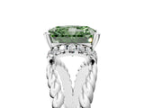 White gold Fancy Green Radiant  Halo Twisted Band Four-Prong Ring_61