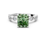 White gold Fancy Green Radiant  Milgrain Bezel Diamond Engagement Ring with Solitaire Prong Setting_181