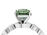 White gold Fancy Green Radiant  Milgrain Bezel Diamond Engagement Ring with Solitaire Prong Setting_185