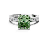 White gold Fancy Green Radiant  Milgrain Pave Diamond Engagement Ring with Four-Prong Setting_151