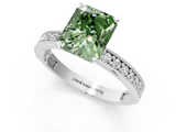 White gold Fancy Green Radiant  Milgrain Pave Diamond Engagement Ring with Four-Prong Setting_152