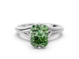 White gold Fancy Green Radiant  Solitaire Beaded Band Six-Prong Setting