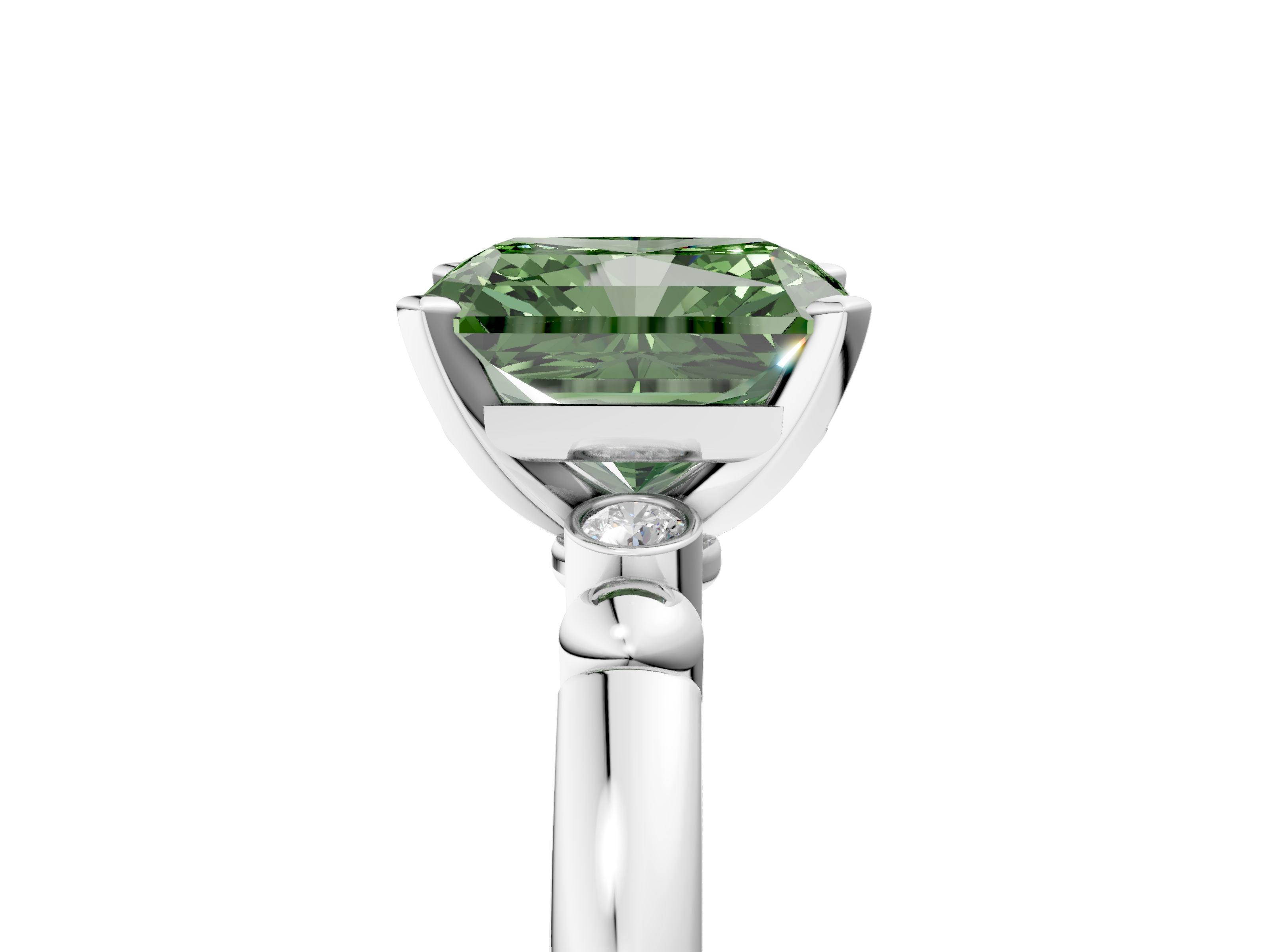 White gold Fancy Green Radiant  Solitaire Beaded Band with Four-Prong Setting_13