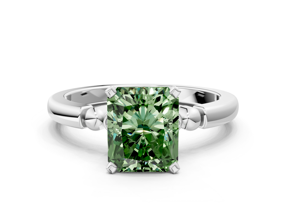 White gold Fancy Green Radiant  Solitaire Beaded Band with Four-Prong Setting_24