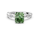 White gold Fancy Green Radiant  Solitaire Bezel-Set Diamond Ring with Beaded Band and Four-Prong Setting_169