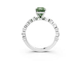 White gold Fancy Green Radiant  Solitaire Bezel-Set Diamond Ring with Beaded Band and Four-Prong Setting_172