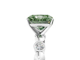 White gold Fancy Green Radiant  Solitaire Bezel-Set Diamond Ring with Beaded Band and Four-Prong Setting_173