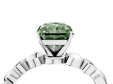 White gold Fancy Green Radiant  Solitaire Bezel-Set Diamond Ring with Beaded Band and Four-Prong Setting_173